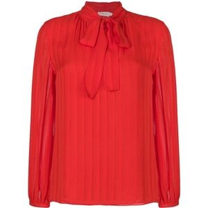 Tory Burch 100% Silk Mock Neck Tie Long Sleeves RED Blouse sz 10